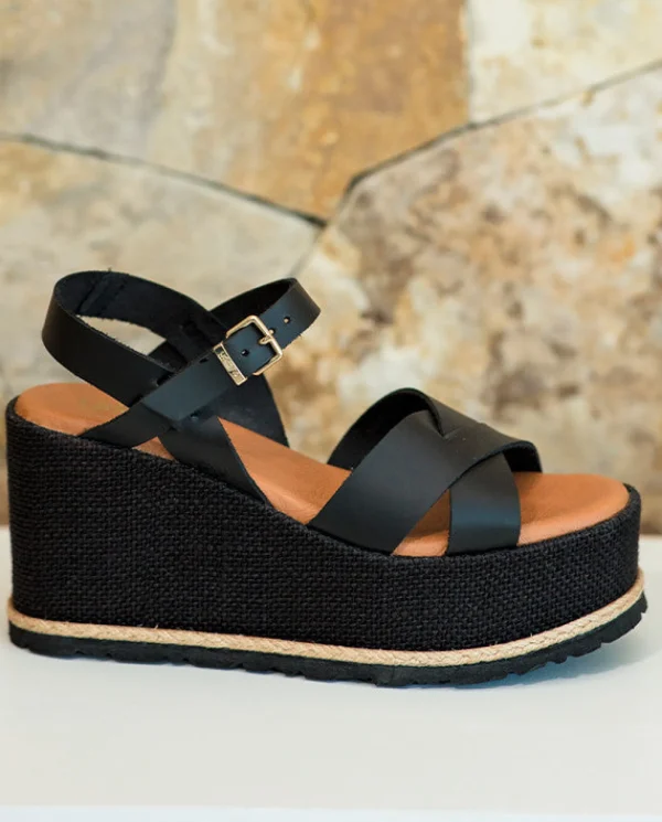 Yokono Wedge Sandal LANZAROTE-003 Black Sale